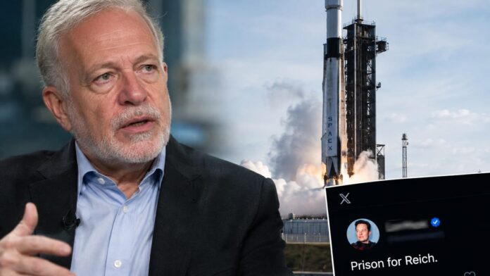 AI-generated illustration: Reich Urges Democrats to Nationalize SpaceX; Musk: 'Prison for Reich'