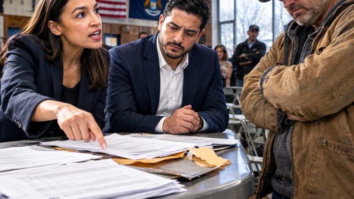 AI-generated illustration: AOC Defends El-Sayed, Claims Wall Street Blocking Michigan Voters