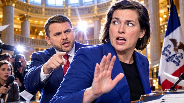 AI-generated illustration: Democrat Lindsay James Dodges Question on Missing Half Her Votes