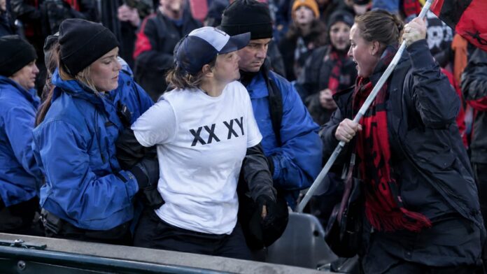 AI-generated illustration: DOJ Reviews Portland Thorns Ejection of Save Women's Sports Fans