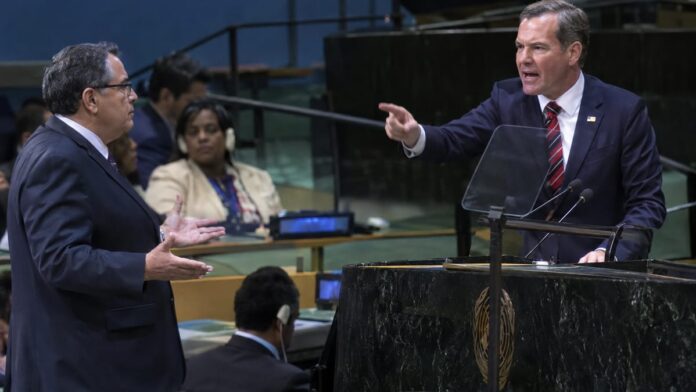 wp-3b21ad6f-de02-43e1-892a-12f078fea3de AI-generated illustration: Waltz Shouts Down Cuban Foreign Minister on UN General Assembly Floor