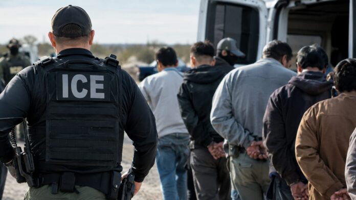 wp-450b196f-1631-49c8-b26d-4207da2be3fb AI-generated illustration: ICE Arrests 4,170 Illegal Immigrants in 10 Days Across Texas, DHS Says