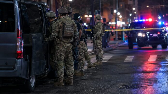 AI-generated illustration: National Guard Member Shot Breaking Up Capitol Hill Fight, Police Say