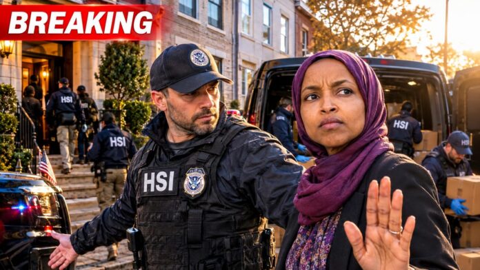 AI-generated illustration: HSI Agents Execute Immigration Fraud Warrant at Ilhan Omar Home