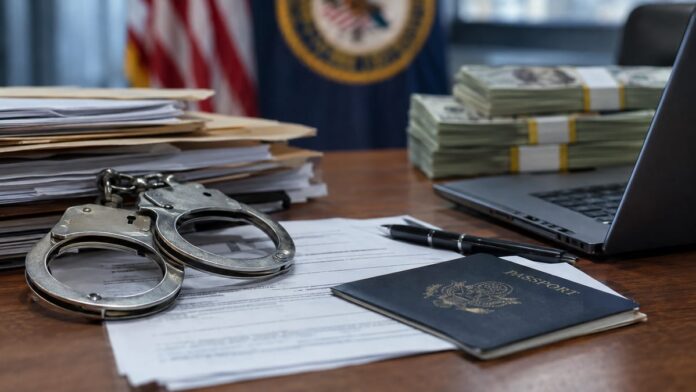 AI-generated illustration: DOJ 'Operation Ghostbusters' Charges 5 in Kenya-Linked Aid Fraud