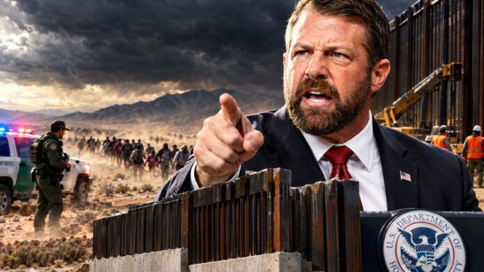 AI-generated illustration: DHS Secretary Mullin: Approaching Migrant Caravan Has Zero Entry Chance