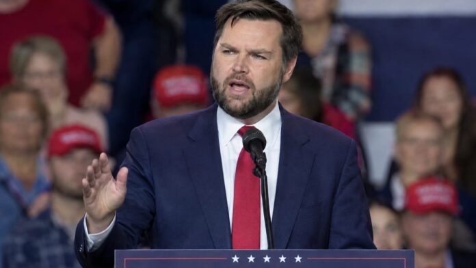 AI-generated illustration: Vance Says Fake-MAGA Heckler 'Told on Himself' at Ohio GOP Rally