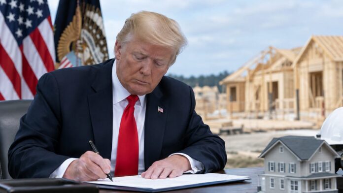 wp-acb51d68-e01a-4c00-b6eb-193d9d991f13 AI-generated illustration: Trump Order Takes Aim at Mortgage Insurance and Refinancing Costs