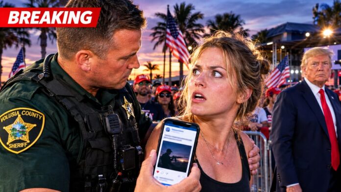 AI-generated illustration: Daytona Woman Arrested Over Trump Threat Post Before Florida Rally