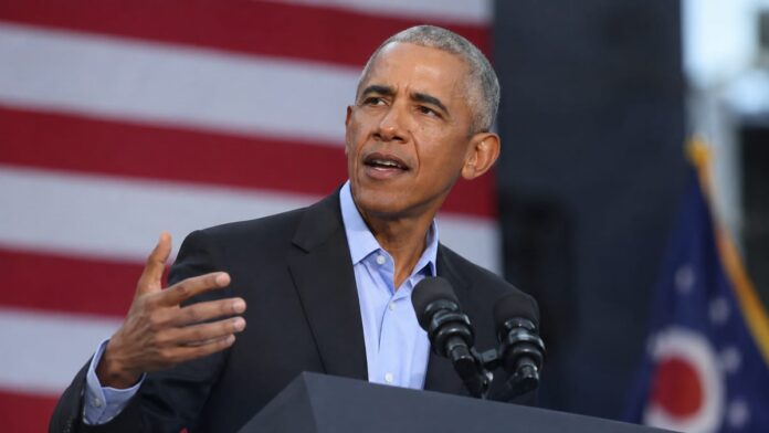 AI-generated illustration: Obama Claims His Iran Deal Stopped a Bomb as He Mocks Hegseth in Ohio