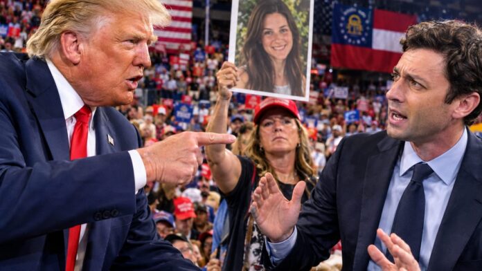 AI-generated illustration: Trump Ties Jon Ossoff Immigration Record to Laken Riley Murder