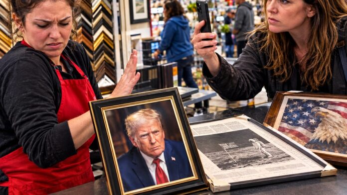 wp-b5971d58-dafd-4679-88b6-8722f68be0d1 AI-generated illustration: Michaels Employee Refuses Trump Photo Framing, Cites Unproven Policy