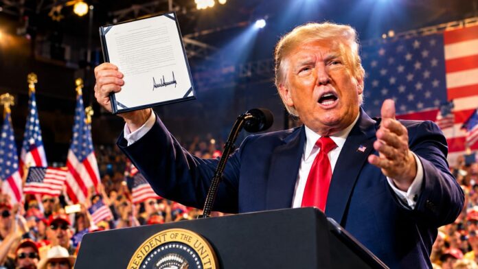 AI-generated illustration: Trump Signs Order Waiving 24-Cent Diesel Tax at Nebraska Rally