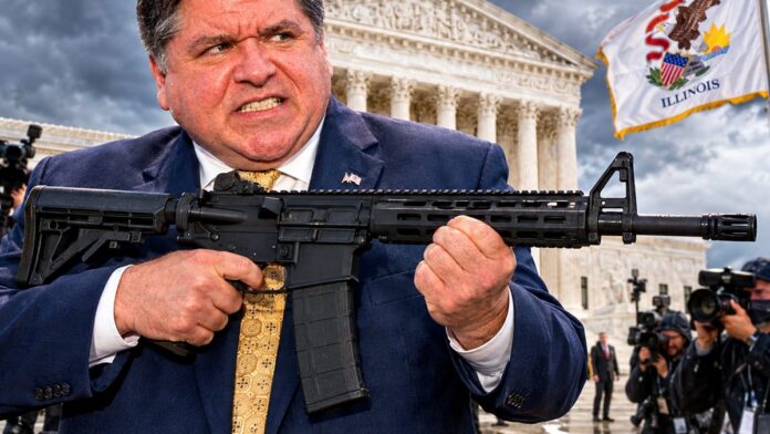 wp-e35e8d5d-fd6f-4a17-aae1-87b8074fe043 AI-generated illustration: Supreme Court Reviews Illinois and Connecticut AR-15 Bans Dec 2