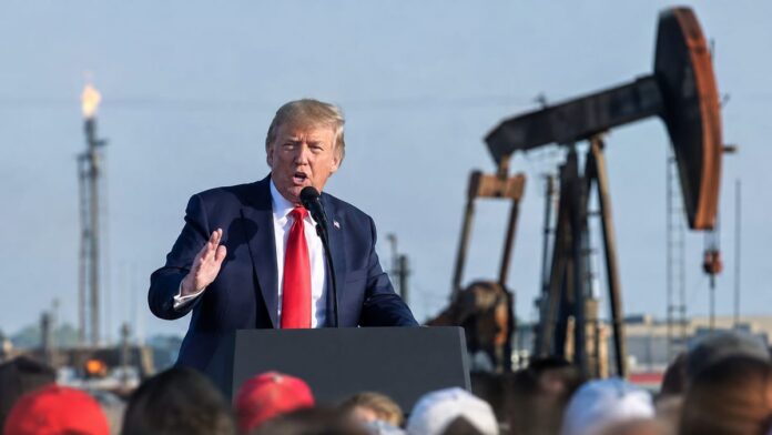 AI-generated illustration: Trump Tells Lubbock Rally He's Ending Biden Methane Rules on Oil Wells